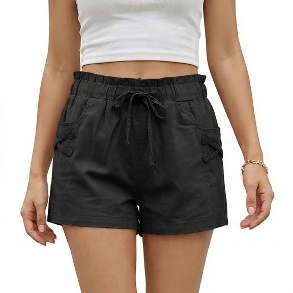 Short Casual de Mujer Con Cordón Ajustable y Bolsillos negro Chico
