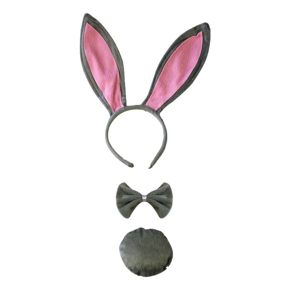 KAKOWELY Juego de 3 piezas en 1 de accesorios para el cabello con orejas de conejo, color gris, divertidos para fiestas de Pascua, festivales, fiestas de disfraces y actuaciones.