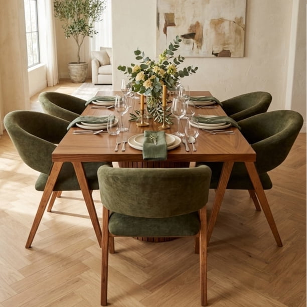 Comedor rectangular de madera para 6 personas color verde