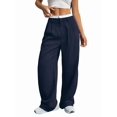 thumbnail image 1 of Pantalones Anchos y Holgados para Mujer, Estilo Palazzo Harén, Informales, A Rayas, con Cintura Elástica y Bolsillos Azul L, 1 of 7