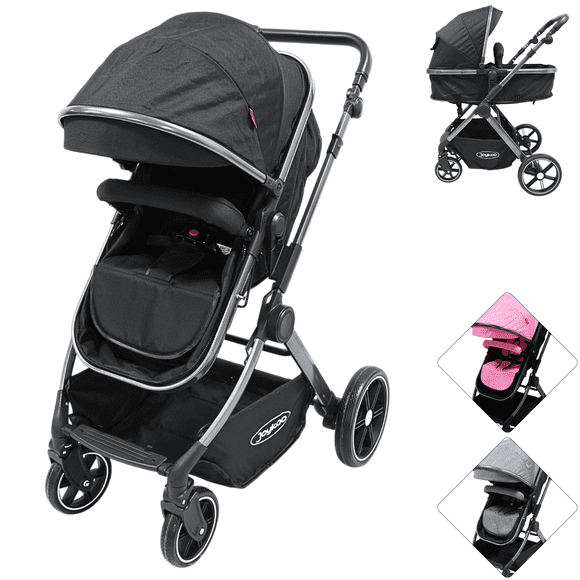 Carriola para Bebé  Asiento Reversible Convertible a Bambineto Plegable Ruedas de Goma Cinturón Apta a partir de 0 Meses - Negro