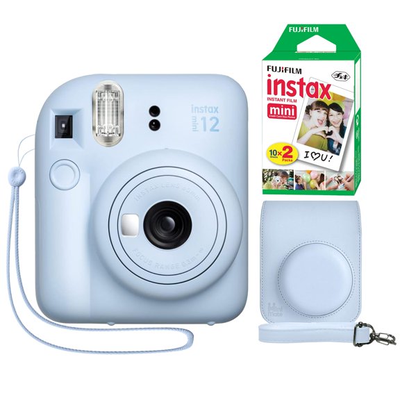 Cámara instantánea Fujifilm Instax Mini 12 con funda y película, color azul pastel