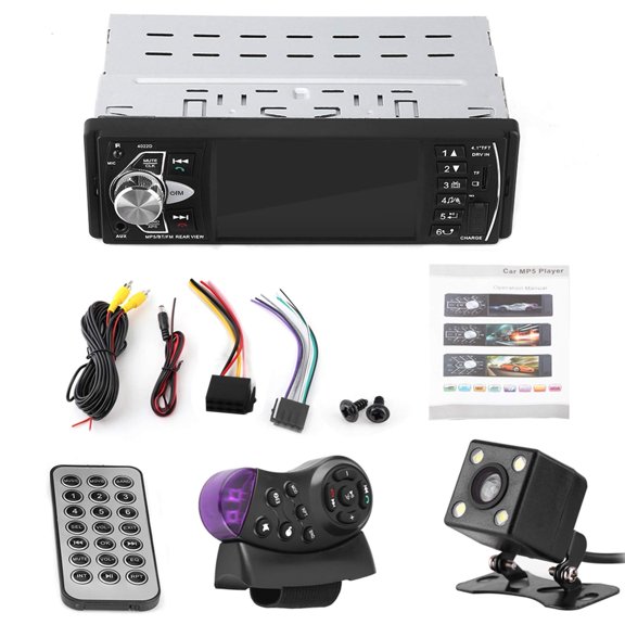 Haofy Radio estéreo inalámbrico para coche con visualización táctil de 4.1 pulgadas y cámara de visión trasera, reproductor de MP5 para coche, reproductor de MP5 universal, reproductor multimedia univ