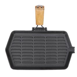 Griddle Pan, Easy Cleaning Grill Pan Anti Warping Bottom Portable&nbsp;Folding With&nbsp;Wooden&nbsp;Handle For Camping For Household