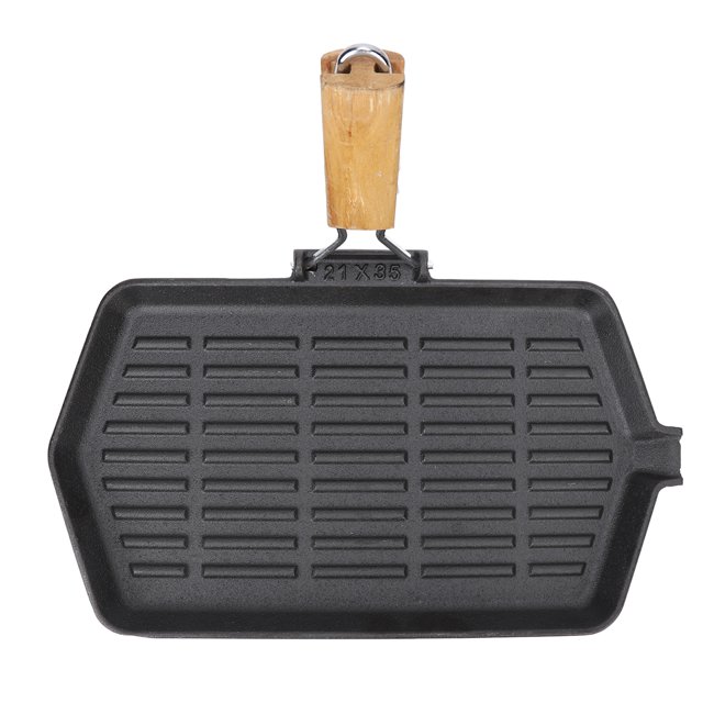 Griddle Pan, Easy Cleaning Grill Pan Anti Warping Bottom Portable Folding With Wooden Handle For Camping For Household