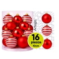 thumbnail image 1 of Esferas para árbol de navidad Artego grandes de 10 cm de diámetro paq 16 esferas  Rojo * Línea Glitter 3 acabados glitter, mate y cromada, para colgar Christmas ornaments, 1 of 7