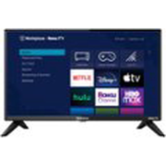 television smart tv 24" sistema roku westinghouse wr24hx2210 720p led hd westinghouse wr24hx2210 24" 720p led hd smart roku tv Televisor Westinghouse 24" 720p LED en negro, vista frontal centrada con pantalla encendida que muestra la interfaz Roku y apps populares; soportes en V visibles. Especificado con resolución HD, plataforma Roku, ajuste de brillo automático y modo de ahorro de energía; también suele usarse como segunda pantalla para streaming desde smartphone.
