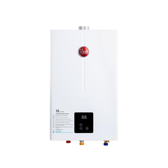 Calentador de Agua Instántaneo Rheem 16 Litros por Min Gas LP 3 Servicios 1er Mantenimiento incluido blanco