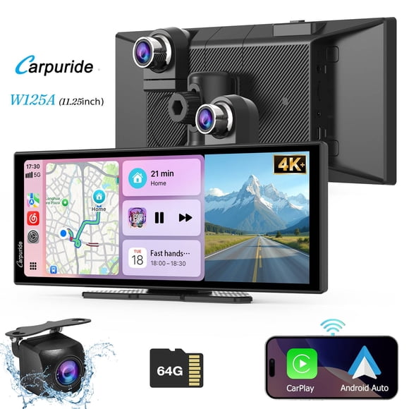 Carpuride 11.25 Adaptador Inalámbrico Android Carplay Dash Cam con Pantalla Bluetooth para Auto (W125A)