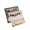 thumbnail image 1 of Juego de cuchara y tenedor de postre navideño con bonitos colgantes navideños | Vajilla de acero inoxidable para cócteles y fiestas | Caja de regalo de 6 piezas con adornos de botas, ciervos, 1 of 2