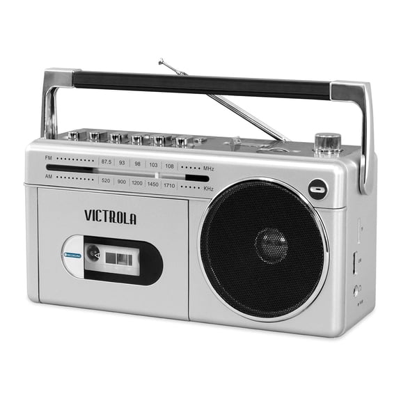 Boombox Victrola VBB-25-SLV con grabadora de casetes