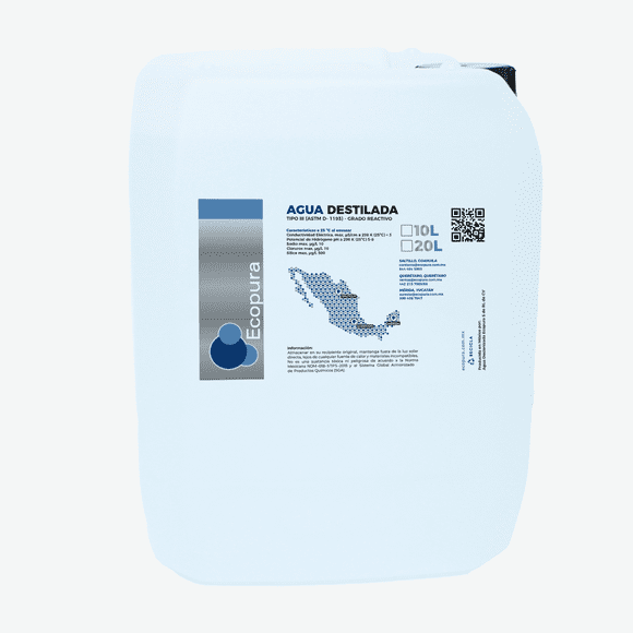 Agua Destilada en garrafa 20 litros, marca ECOPURA