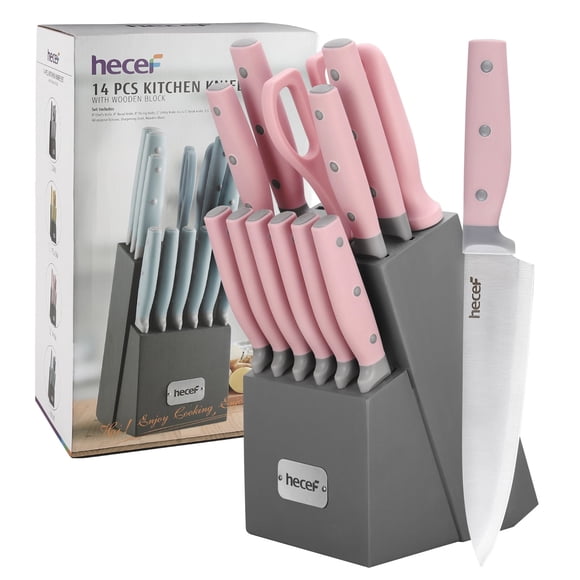 Juego de cuchillos de cocina Hecef 14 piezas de acero inoxidable con afilador