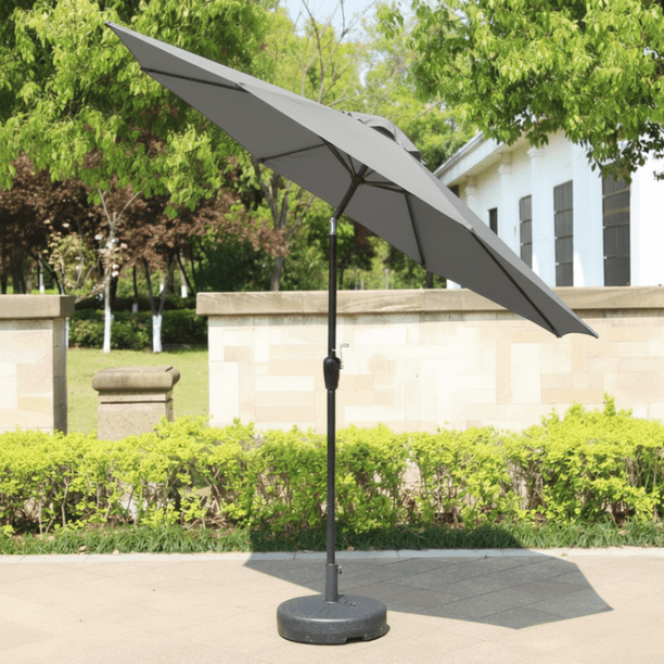 Sombrilla Gris de Jardín de 2.7 m con Sistema Inclinable y Manivela para Sombra en Exterior | Sombrilla para Patio, Terraza y Exterior