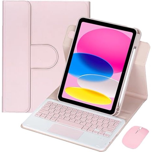Funda con Teclado Giratorio de 360° con Panel Táctil para iPad A16 2025 / iPad 11ª Gen (Rosa)