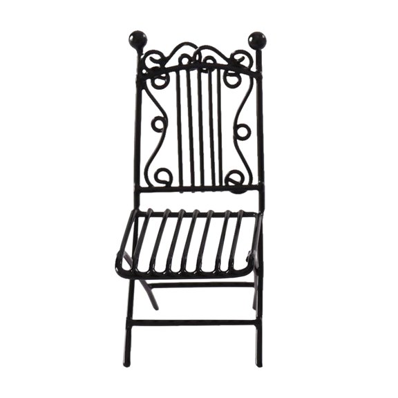 Mesa y sillas a escala 1/12, juego de mesa de jardín de hadas, rústico, elegante, miniatura Silla Negra