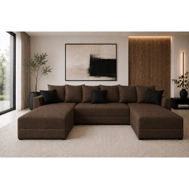 Sala Esquinera Modular en U El Bazar Store Lisboa Lino Chocolate 180x330x180 cm 3 Piezas