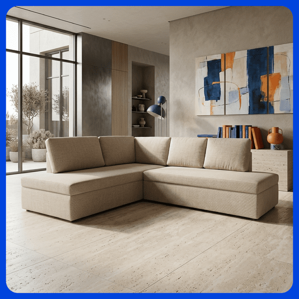 Sillón Sala Leon Esquinera En L 2 Piezas 5 Plazas Linato Armada Azul