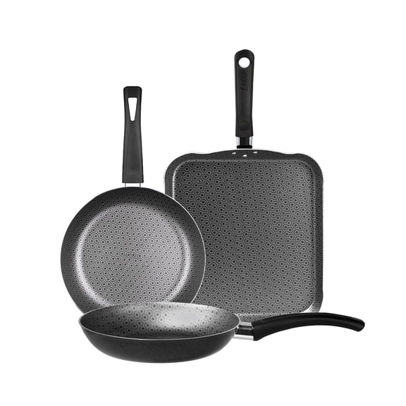 Set de Sartenes y Plancha Ekco Aluminio Antiadherente 3 Piezas Color Negro