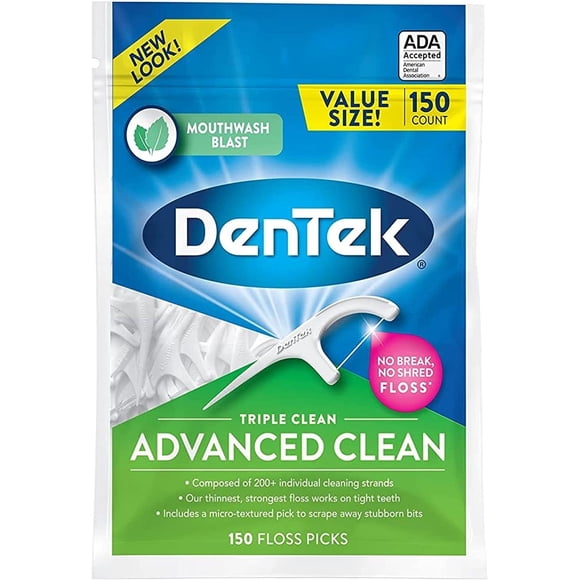 DenTek Triple Clean Advanced Clean - Púas de hilo dental, sin roturas y sin triturar, 150 unidades