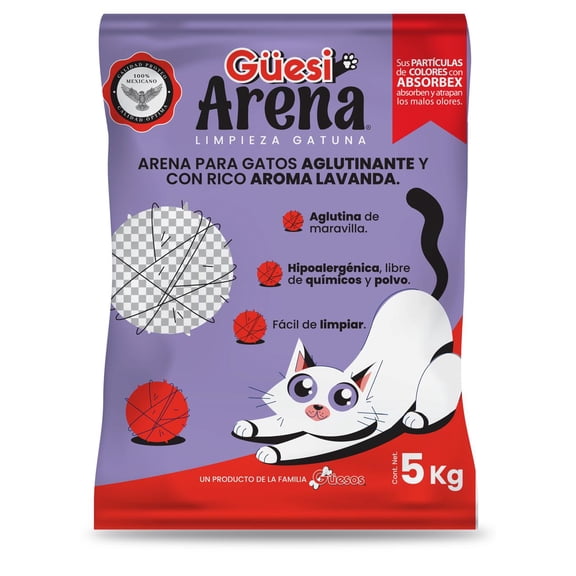 GÜESI ARENA PARA GATO ATADO LAVANDA 25 Kg (5 BOLSAS DE 5 Kg)