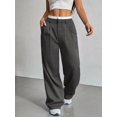 thumbnail image 4 of Pantalones Anchos y Holgados para Mujer, Estilo Palazzo Harén, Informales, A Rayas, con Cintura Elástica y Bolsillos Gris L, 4 of 7