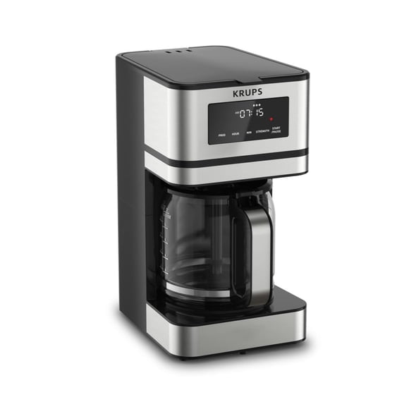 KRUPS Cafetera de 14 Tazas, Simply Brew, Acero Inoxidable, Programable con Pantalla Digital, Apta para Lavavajillas, Cafetera Sin Goteo, Negro y Plata