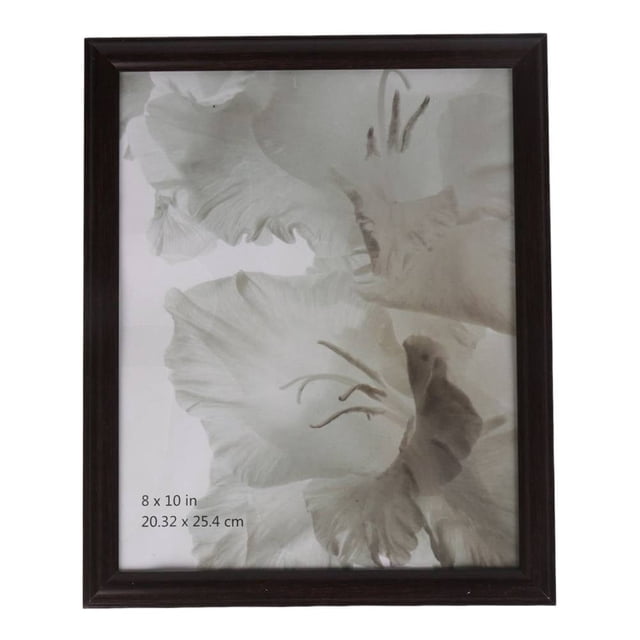 portarretrato prichos 22.7 x 27.8 cm café frontal con marco rectangular marrón oscuro tipo madera, vista centrada mostrando inserto floral en tonos sepia y guía de tamaño impresa; adecuado para decoración y fotografías 8 x 10 in (20.32 x 25.4 cm).