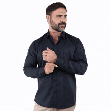 Camisa Negra de Vestir Manga Larga Slim Fit Casual Para Hombre