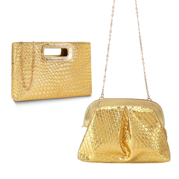 Set de 2 bolsos de mano trenzados para mujer en cuero PU con cadena – Elegante y moderno – Ideal para bodas, fiestas, cócteles y uso diario – Perfecto para regalo
