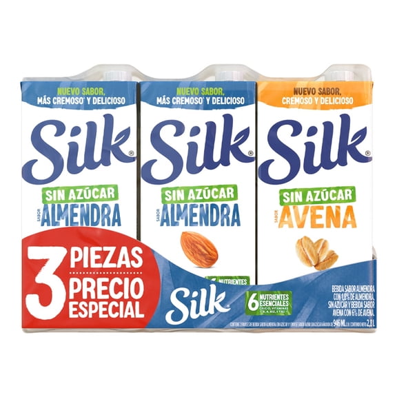 Multipack Alimento Líquido Silk Sabor Almendra 2 pzas + sabor avena 946 ml c/u