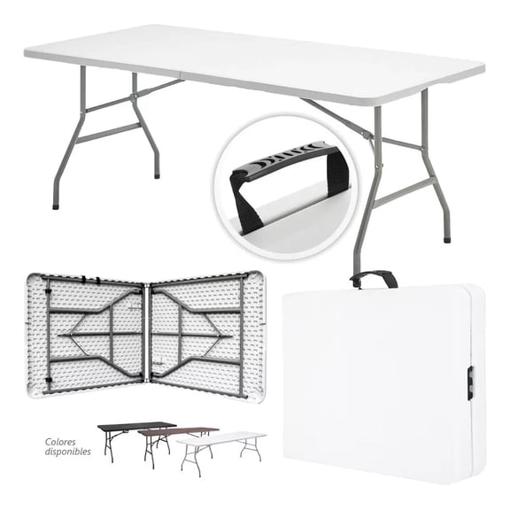 Mesa Plegable Plástico Tipo Portafolio Jardín Portátil 1.80m Color Blanco