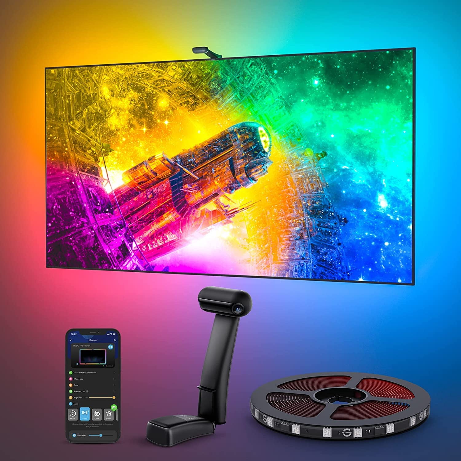 Govee Envisual TV LED Backlight T2 con cámaras duales, tiras de luces LED RGBIC Wi-Fi para televisores