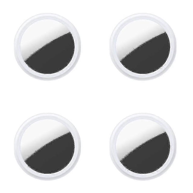 5p mini gps tracker bluetooth 4.0 ios/android compatible smart locator for airtag Blanco rastreador ABS, vista frontal centrada del tag redondo de 34x34x6 mm con orificio para llavero y botón central; incluye funda anti-pérdida, conectividad Bluetooth 4.0 y app iSearching, funciona con pila CR2032 y rango efectivo hasta 25 m; ideal para llaves, cartera, mascota o equipaje.