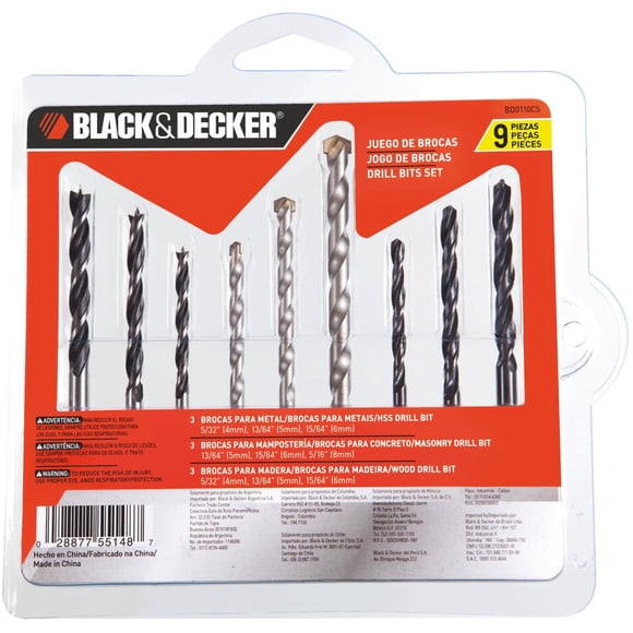 Kit de 9 Brocas para Metal y Madera Black+Decker BD0110CS