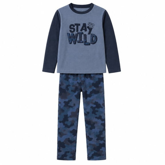 Simply Basic Set Pijama para Niño, Manga Larga Camuflaje Azul Talla 4, 2Piezas