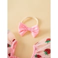 thumbnail image 4 of Conjunto de 2 piezas para bebé niña: cómodo pelele sin mangas con cuello cuadrado y estampado de fresas, y diadema con lazo., 4 of 8