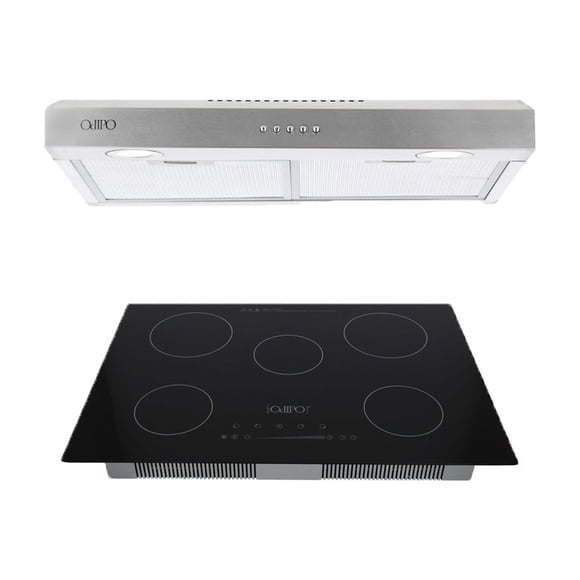 Campana de cocina de pared acero inoxidable 80cm Thory + Parrilla eléctrica de inducción 5 quemadores Kelvin