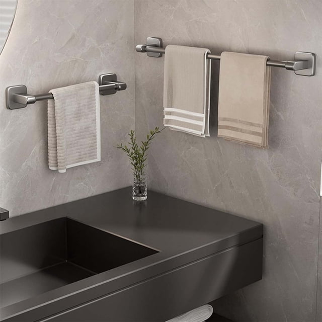 MTBLYS Barra para toallas de pared | Organizador de baño de aluminio espacial de alta resistencia | Toallero gris de 40 cm para toallas de mano y faciales