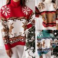 thumbnail image 2 of Suéter navideño de invierno con cuello alto y alce, suéter navideño de punto en jacquard, 2 of 5
