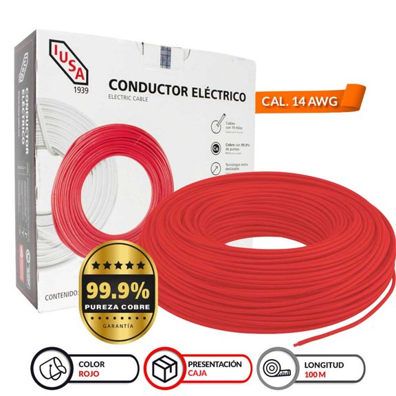 Cable De Cobre Con Aislamiento Rojo 14 Awg 100M