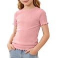 thumbnail image 2 of LLYWEY Camisetas Acanaladas para Niñas, Camisetas Básicas Ajustadas de Cuello Redondo, Camisetas Casuales Sueltas de Manga Corta Rosas 9 Años, 2 of 9