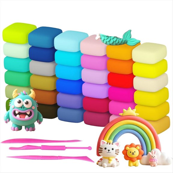 Arcilla de Secado Al Aire de 36 Colores, Arcilla Mágica para Modelar con Herramientas, Arcilla Ultraligera para Niños, Manualidades y Arte.