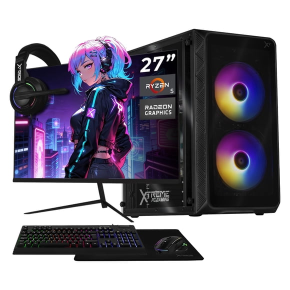 Computadora Escritorio Completa Xtreme PC Gaming AMD Radeon Vega 7 Ryzen 5 5600GT 16GB SSD 500GB Monitor 27 WIFI Black juegos casuales, trabajo y estudio