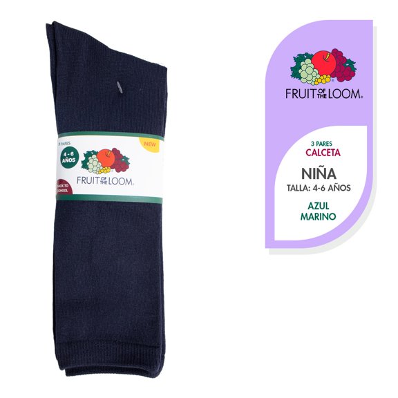 Calceta Fruit Of The Loom para Niña, sin Felpa Marino Talla CH, 3 Pares