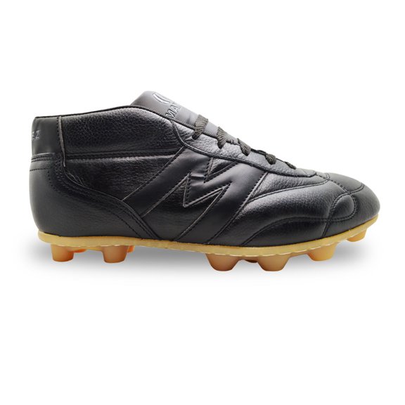 Manriquez Botines de fútbol piel tachones suela hule fútbol tierra firme negro