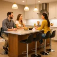 thumbnail image 3 of Sillas para Bar y Barra de Cocina con Respaldo y Reposapies de Altura Ajustable Banco Taburete Giratorio con Asiento Acolchado de Diseño Moderno Set 4 Piezas Negro, 3 of 7