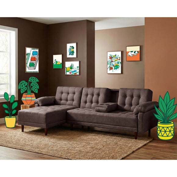 Sala Modular Sofá Cama De Lino Chocolate Modelo Mosley Makora Reversible
