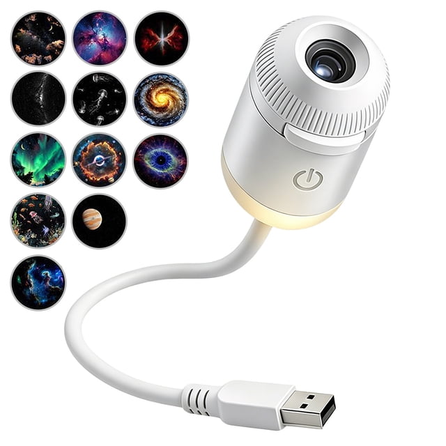 ZDSSY Proyector USB de Luz Nocturna 2 en 1 Galaxy Star, Brillo Ajustable Diseño Giratorio 360°, con 12 Películas de Proyección Deslizantes, Caja de Regalo