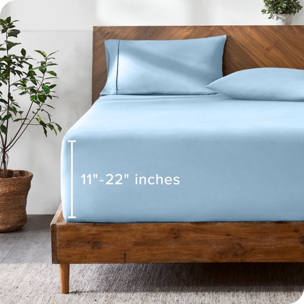 Bare Home Sábana Ajustable Bolsillo Extra Profundo de 22", Colección Premium 1800, Tamaño King, Azul Claro